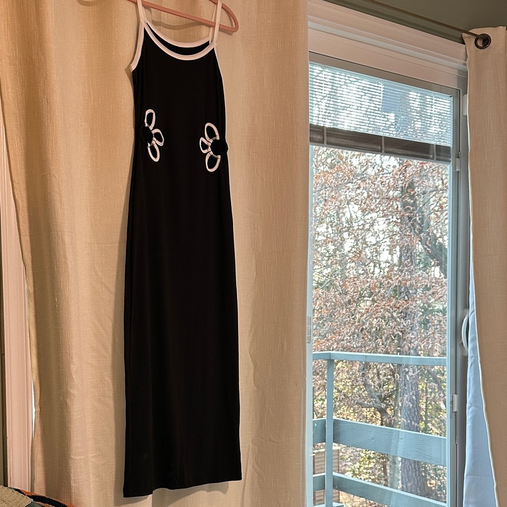 Black Dress with White Floral Accents